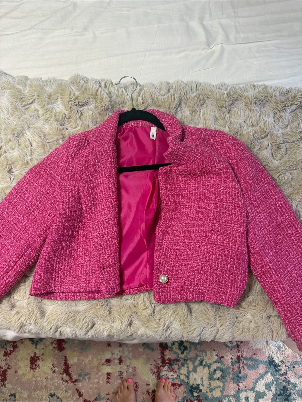 glam Hot Pink Tweed Cropped Blazer